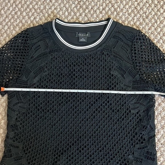 Trouve Mesh Embroidered Black T-Shirt Top Size: XS - Picture 9 of 11